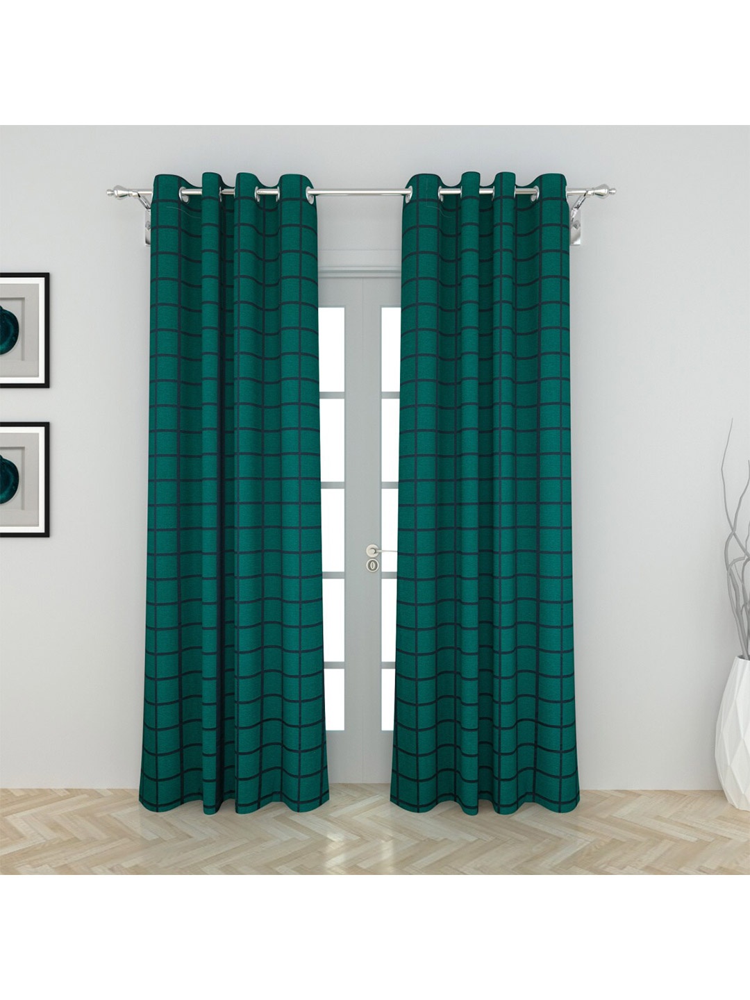 

Home Centre Green Set of 2 Sheer Checked Door Curtain