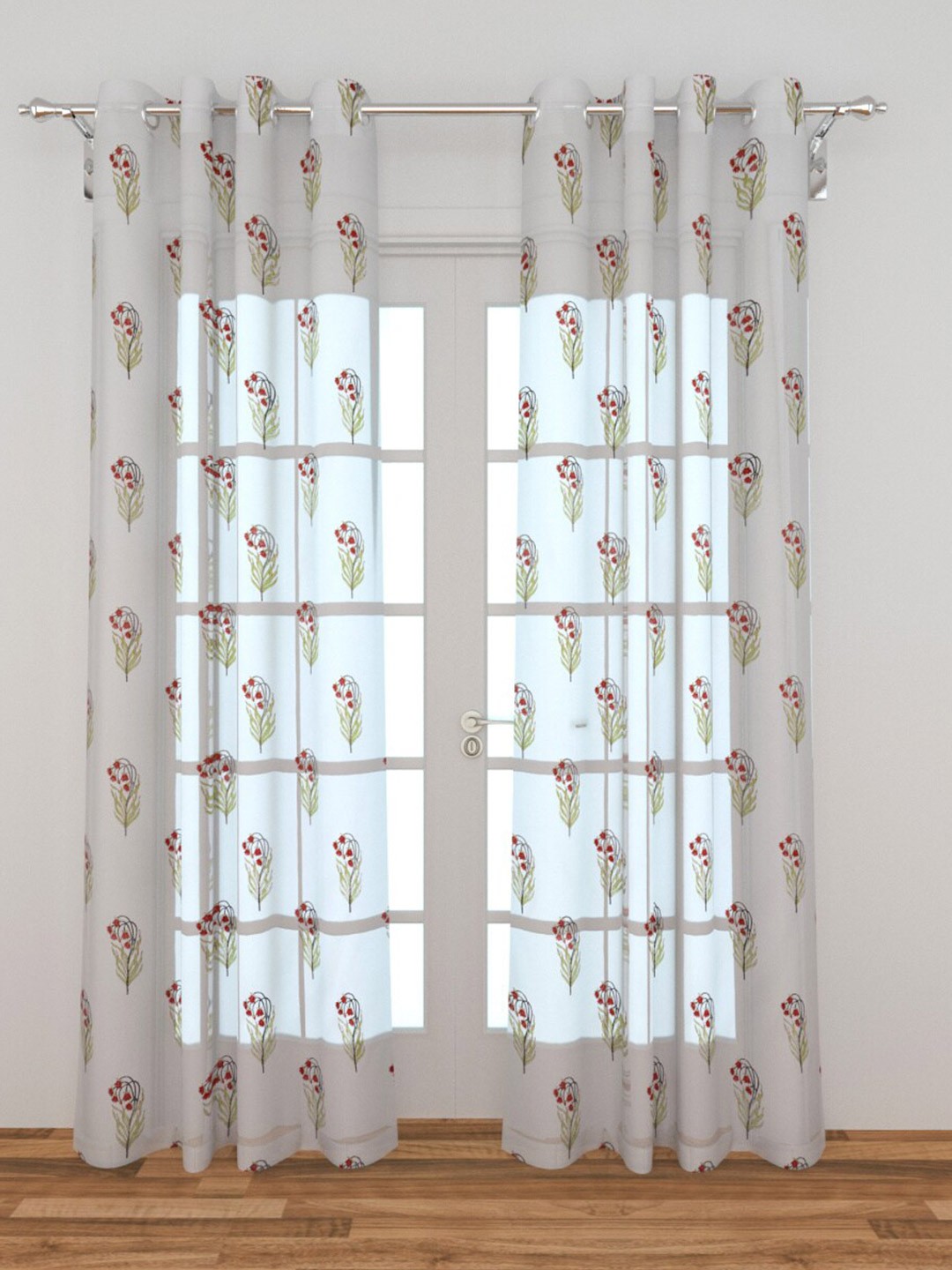 

Home Centre White & Green Set of 2 Floral Sheer Door Curtain