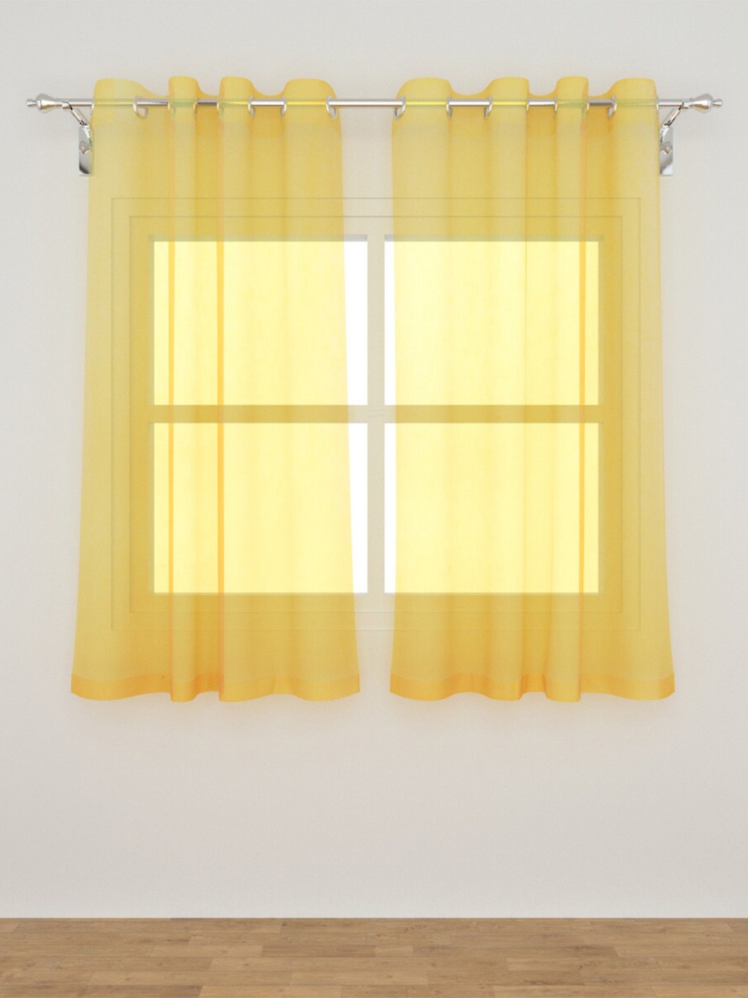 

Home Centre Set of 2 Yellow Colourblocked Sheer Window Curtains