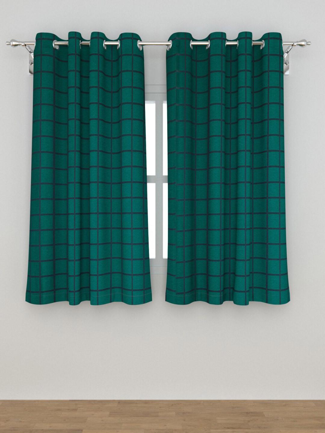 

Home Centre Green & Blue Set of 2 Geometric Room Darkening Window Curtain