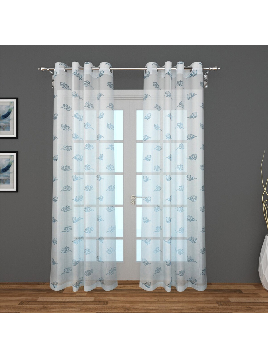 

Home Centre Blue & White Set of 2 Ethnic Motifs Sheer Door Curtain
