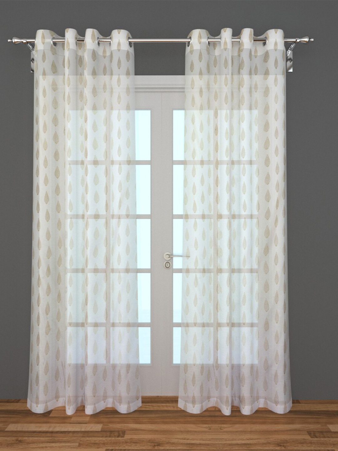 

Home Centre White & Yellow Set of 2 Ethnic Motifs Sheer Door Curtain