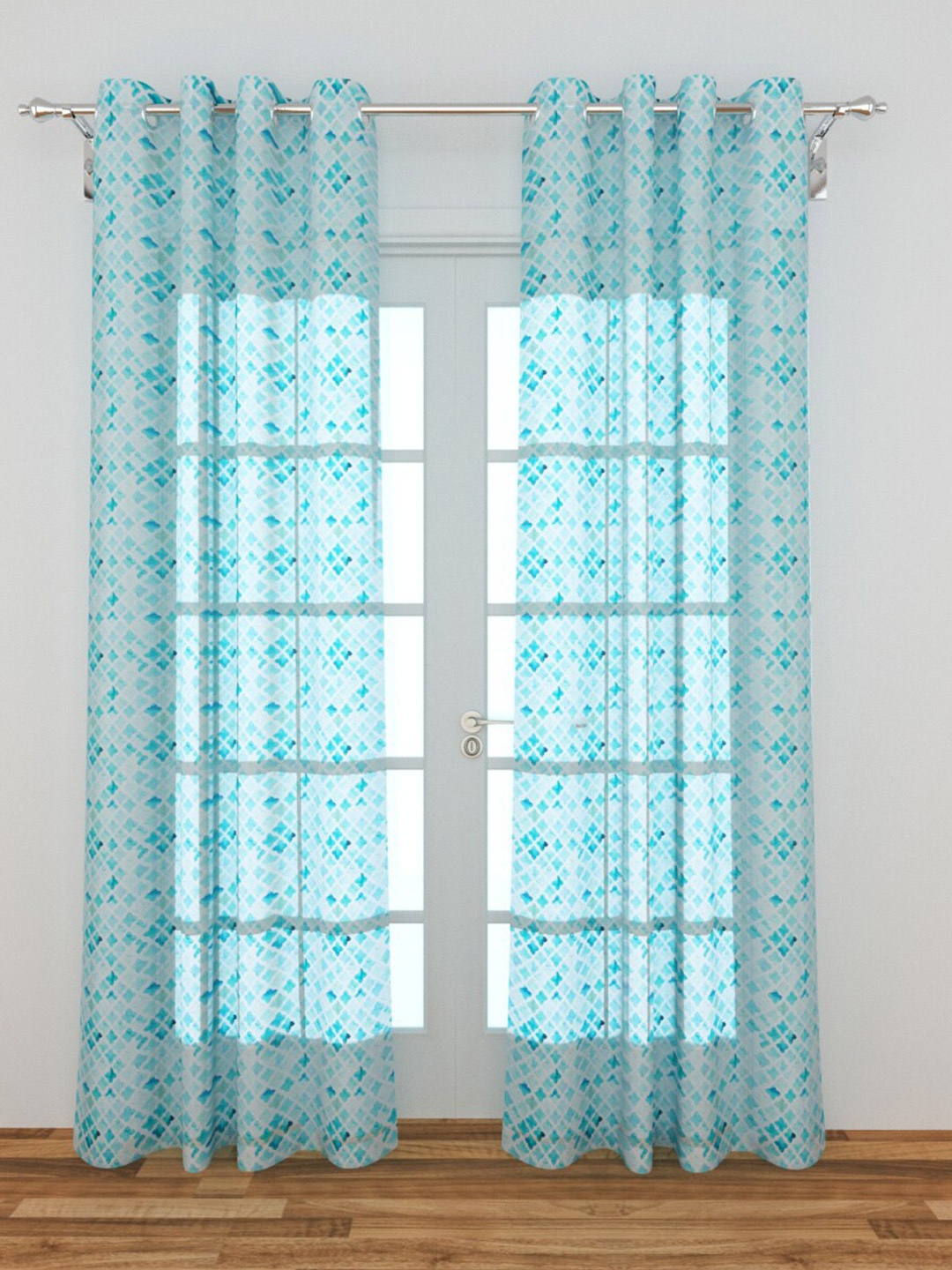 

Home Centre Blue & White Set of 2 Geometric Sheer Door Curtain