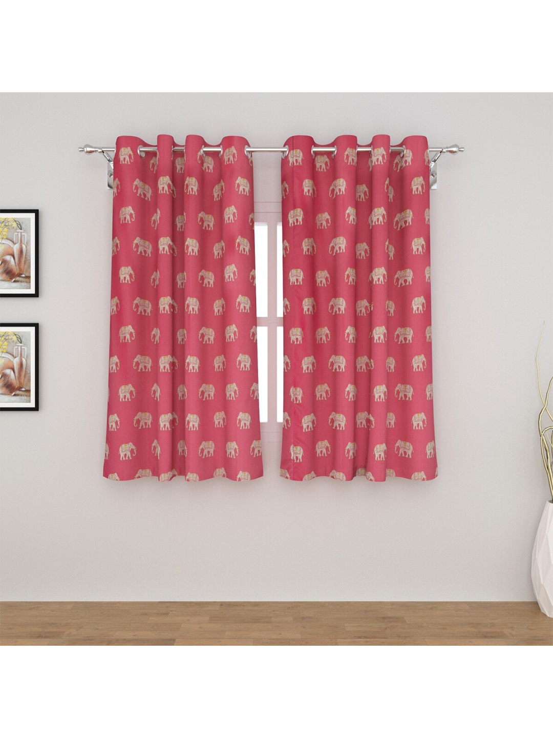 

Home Centre Pink & Beige Set of 2 Ethnic Motifs Semi-Blackout Window Curtains