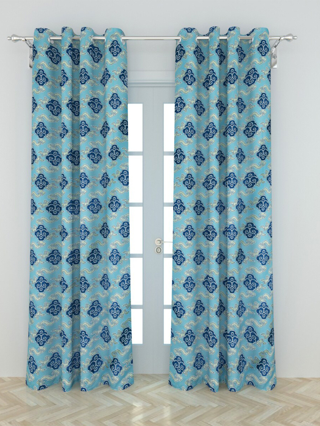 

Home Centre Set Of 2 Blue Jacquard Ethnic Motifs Blackout Door Curtain