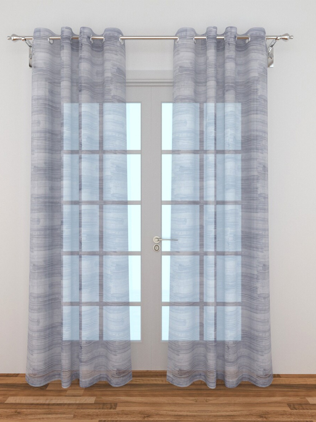 

Home Centre Set Of 2 Grey Printed Sheer Door Curtain