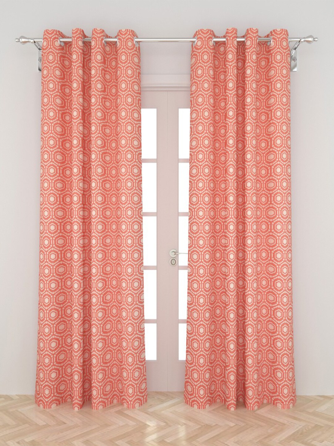 

Home Centre Peach-Coloured & White Set of 2 Black Out Door Curtain