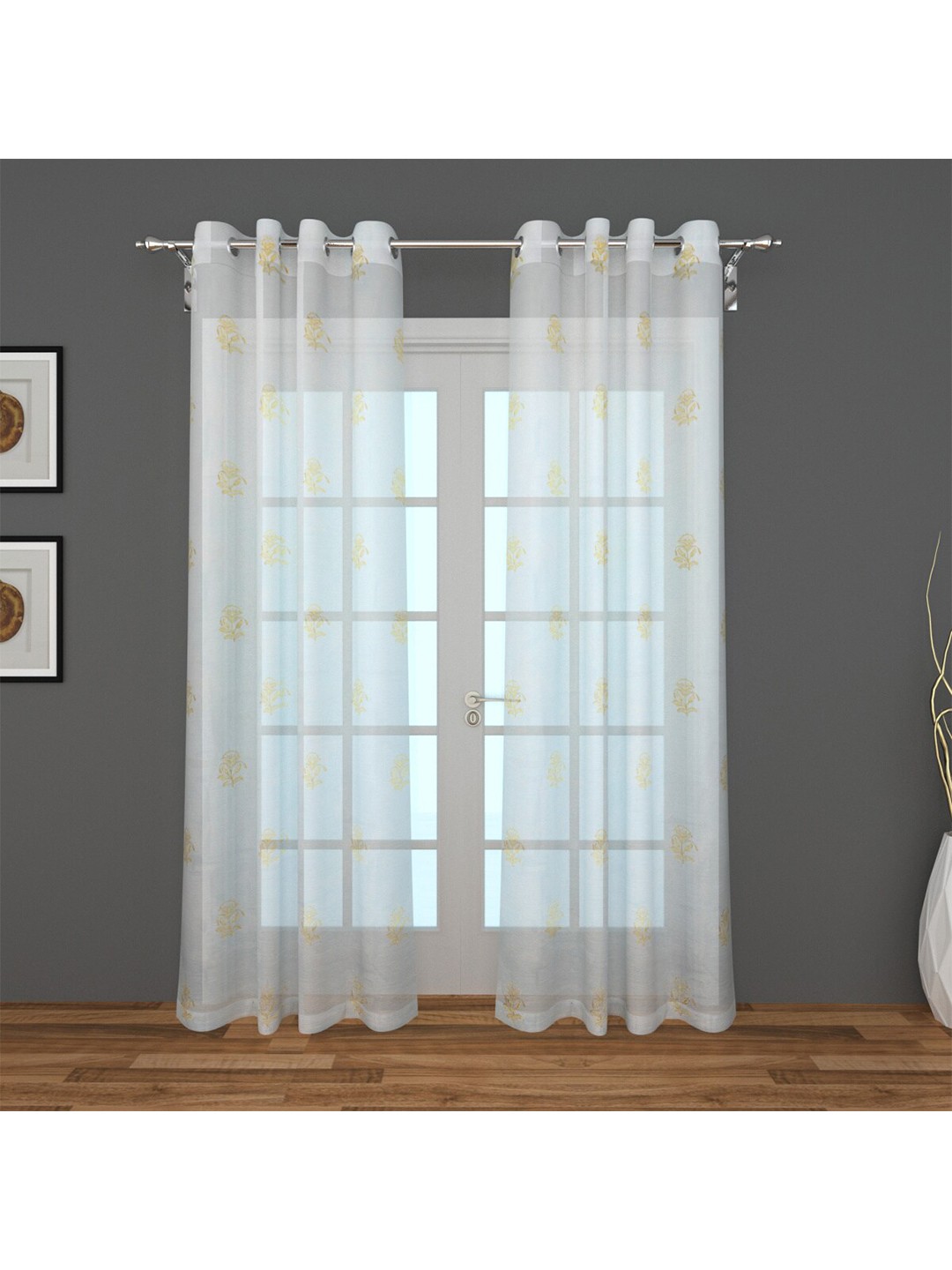 

Home Centre White & Yellow Set of 2 Floral Sheer Door Curtain