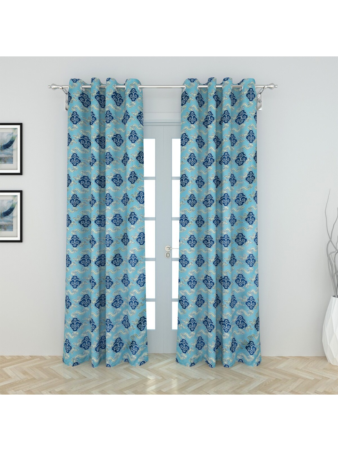 

Home Centre Blue & White Set of 2 Ethnic Motifs Black Out Door Curtain