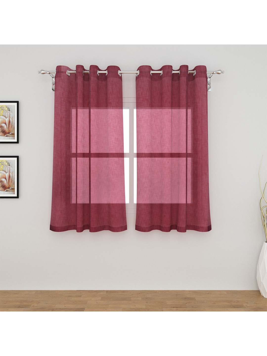 

Home Centre Magenta Set of 2 Striped Sheer Window Curtain