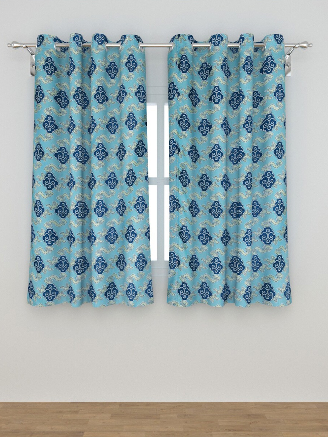 

Home Centre Blue & White Set of 2 Ethnic Motifs Black Out Window Curtain