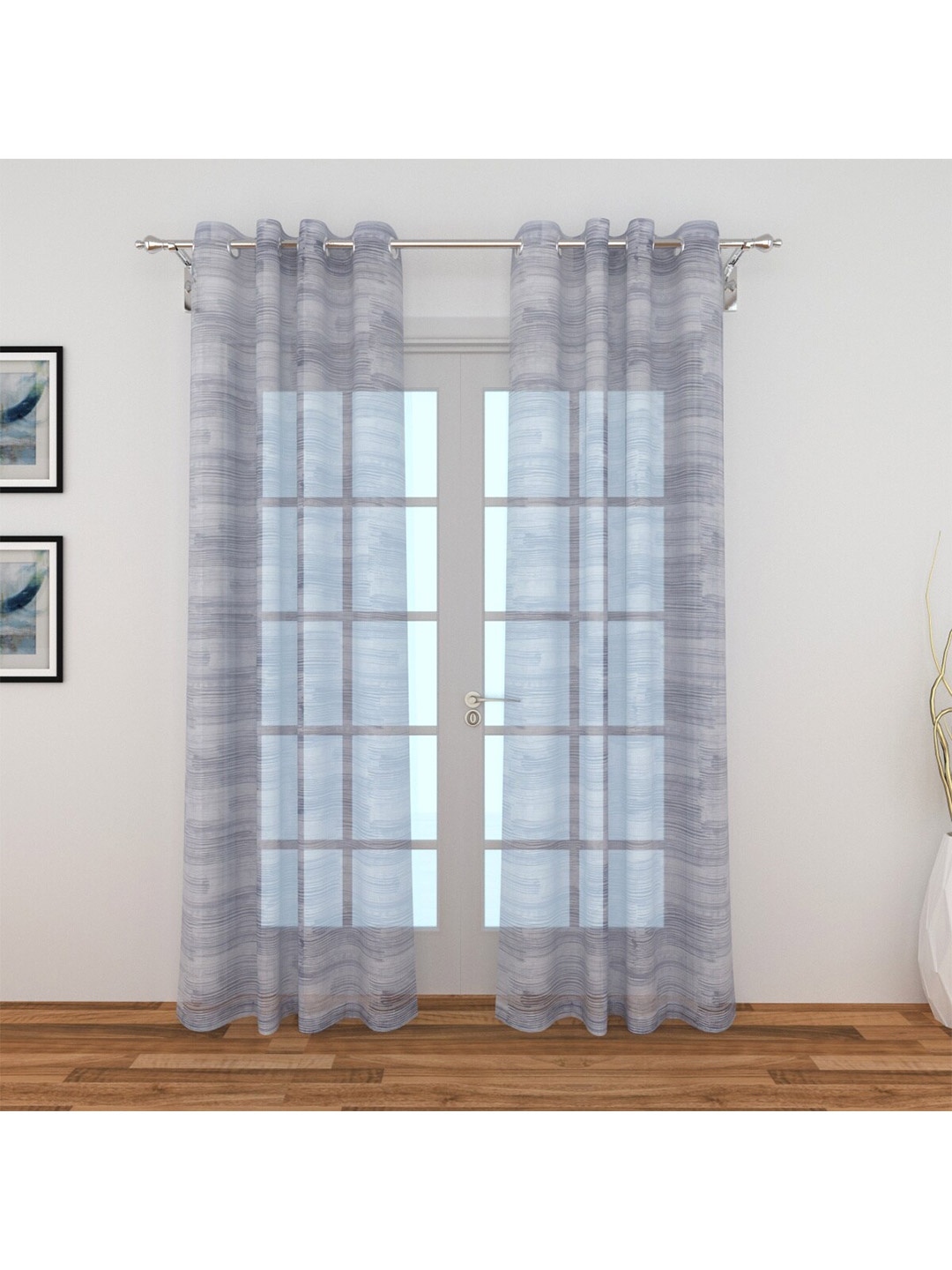 

Home Centre Grey & White Set of 2 Sheer Door Curtain