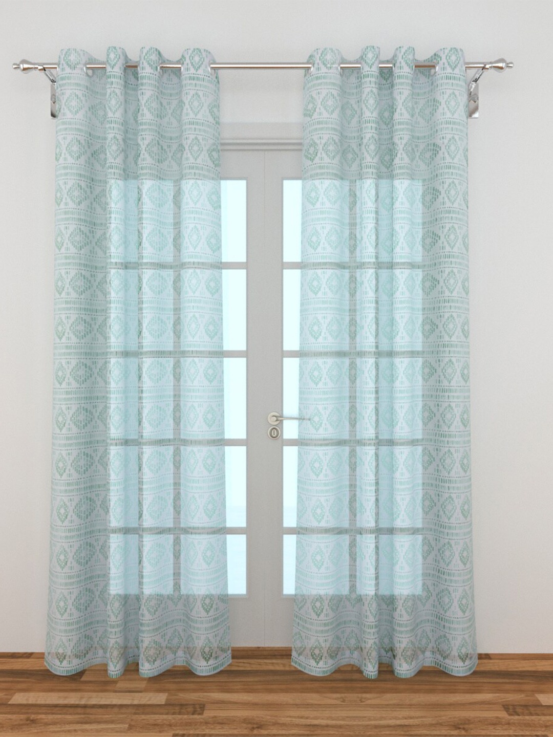 

Home Centre Turquoise Blue Set of 2 Ethnic Motifs Sheer Door Curtain
