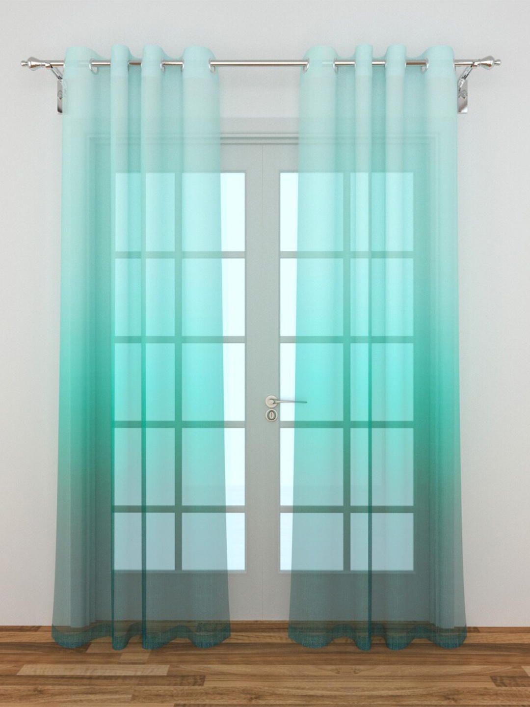 

Home Centre Set Of 2 Blue Solid Sheer Door Curtains