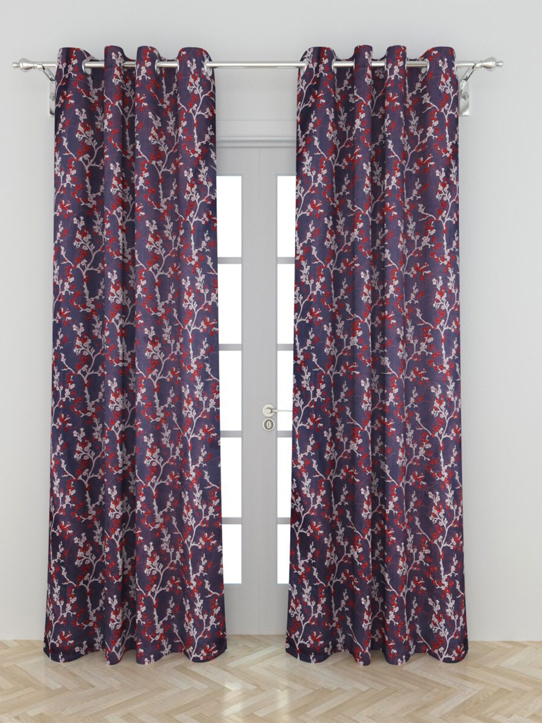 

Home Centre Navy Blue & Red Set of 2 Floral Room Darkening Door Curtain