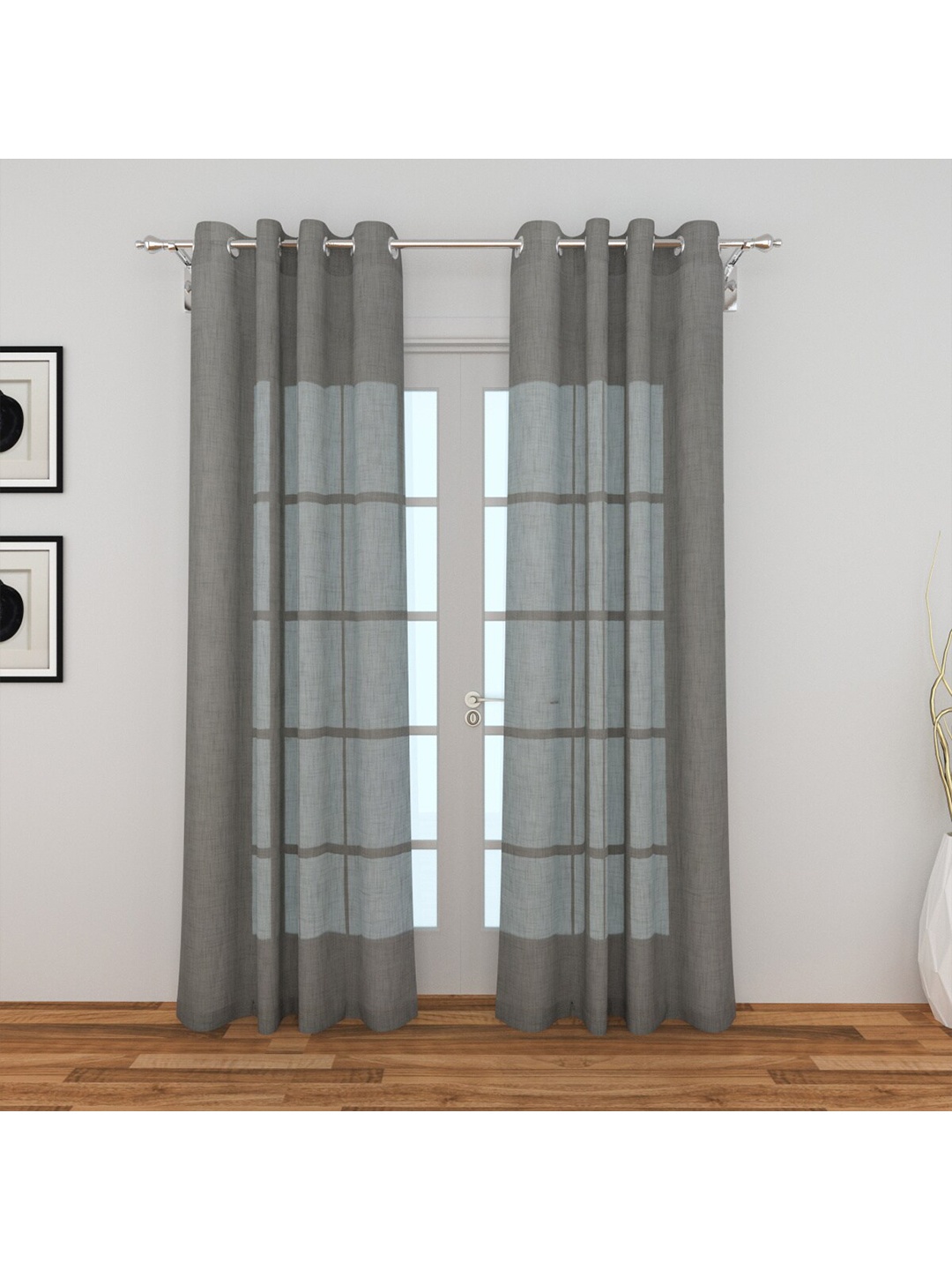 

Home Centre Set Of 2 Grey Solid Sheer Door Curtain