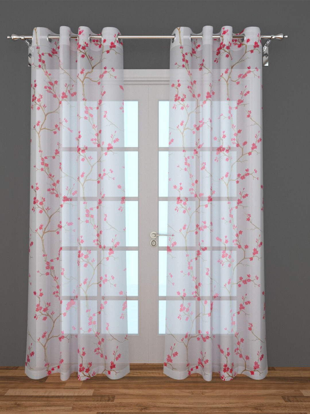 

Home Centre Pink & White Set of 2 Floral Sheer Door Curtain