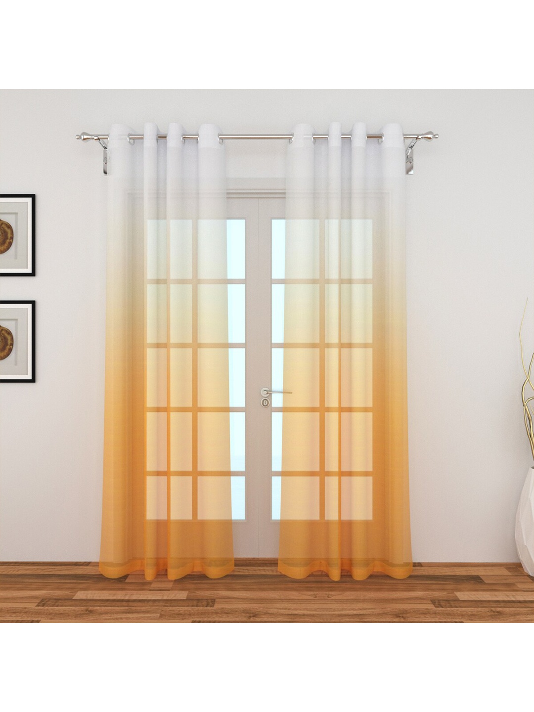 

Home Centre Yellow & White Set of 2 Colourblocked Sheer Door Curtain