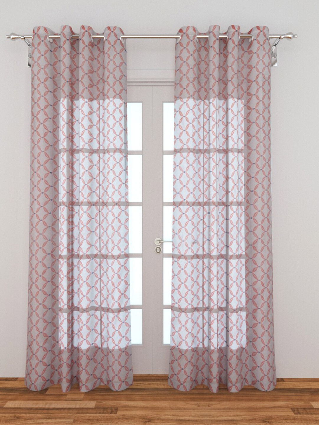 

Home Centre Peach-Coloured & Cream-Coloured Set of 2 Geometric Sheer Door Curtain