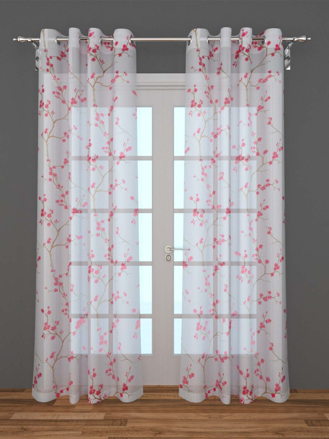 

Home Centre Pink & White Set of 2 Floral Sheer Door Curtain