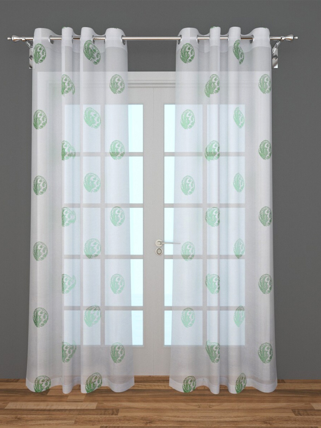 

Home Centre Green & White Set of 2 Ethnic Motifs Sheer Door Curtain