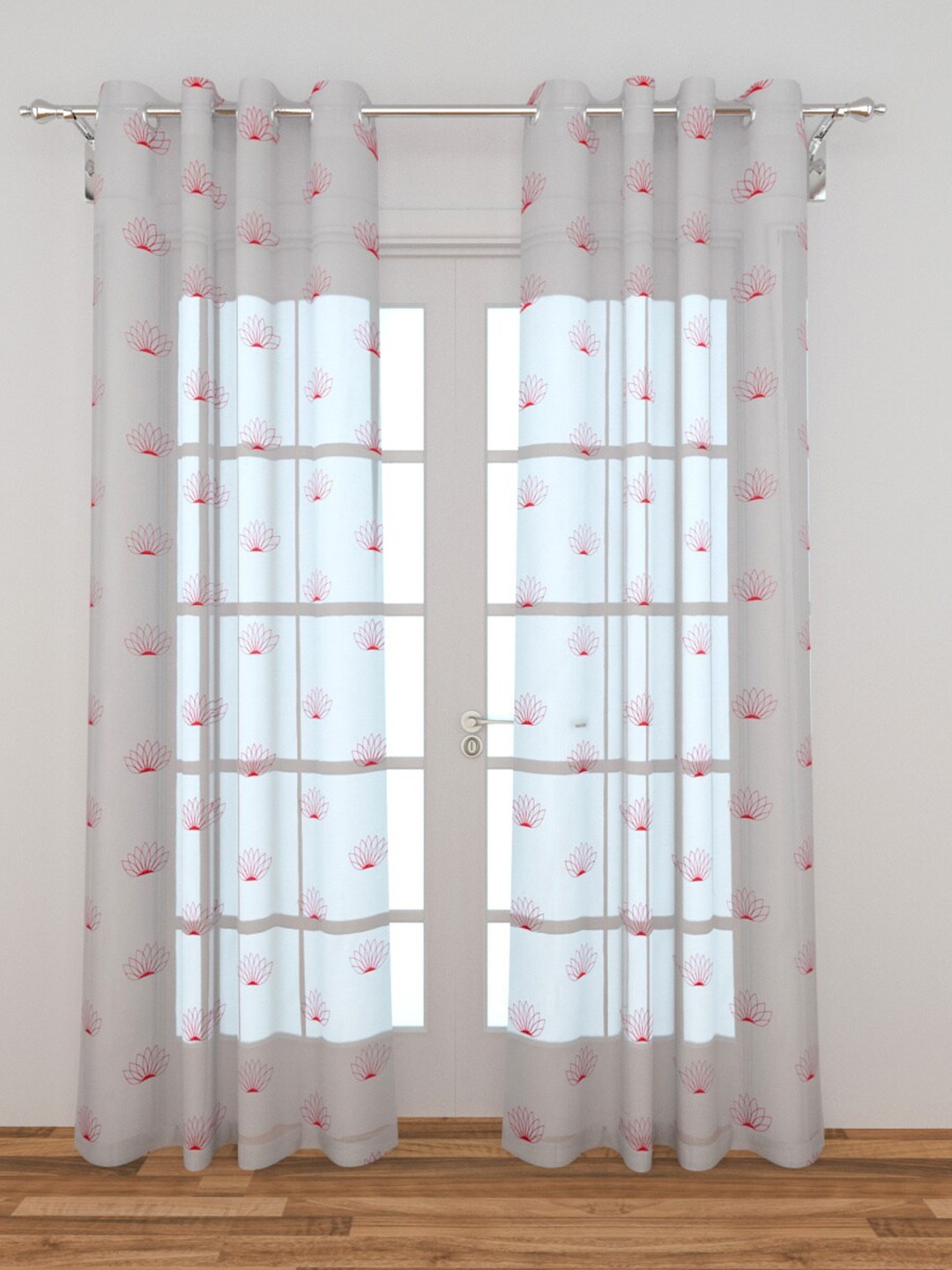 

Home Centre Set Of 2 Off White Floral Sheer Door Curtain