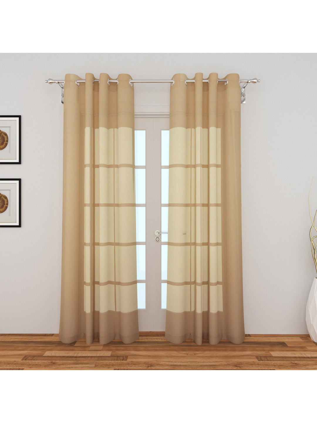 

Home Centre Set of 2 Beige & Cream-Coloured Geometric Sheer Door Curtains