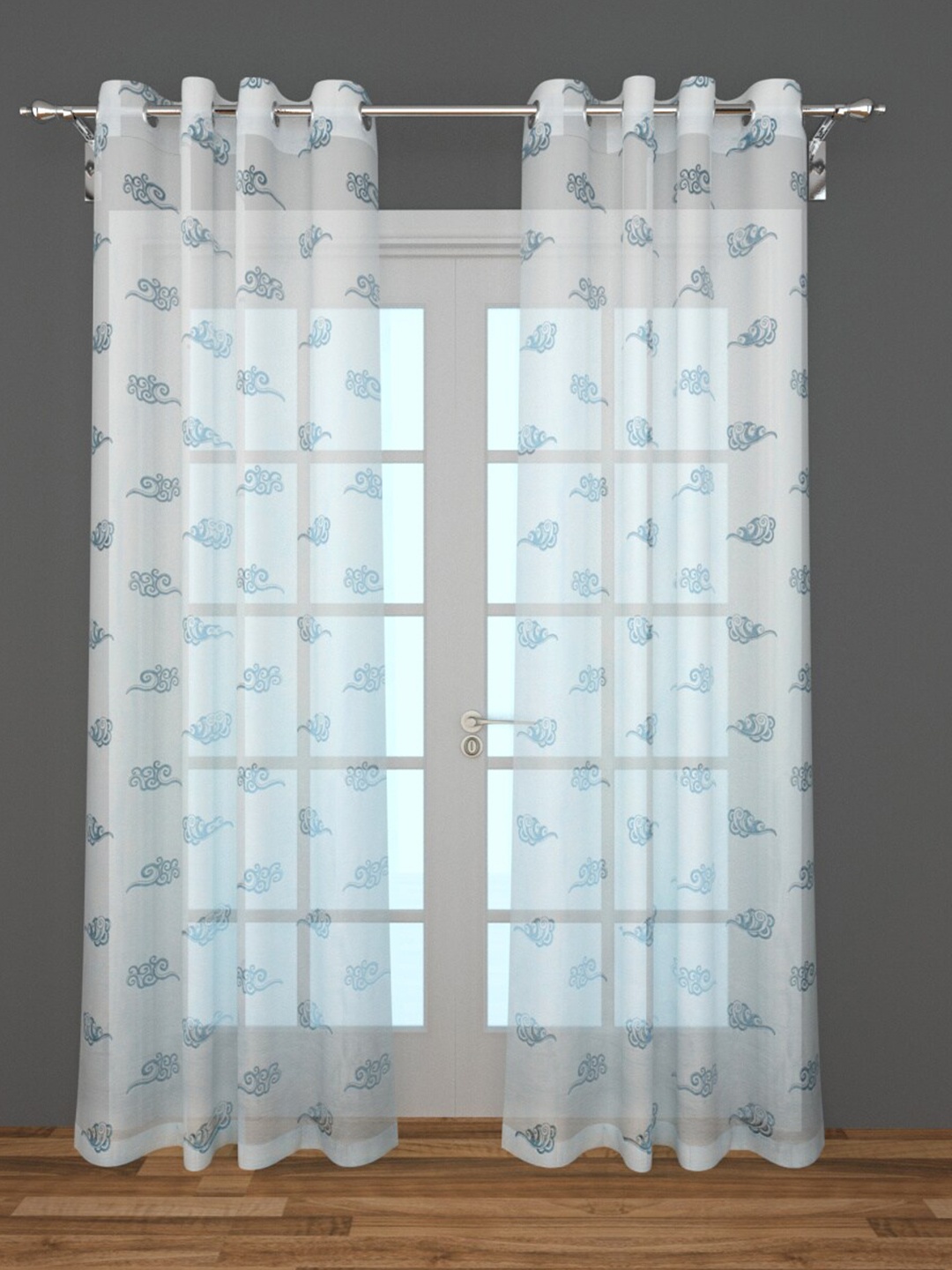

Home Centre Blue & White Set of 2 Ethnic Motifs Sheer Door Curtain