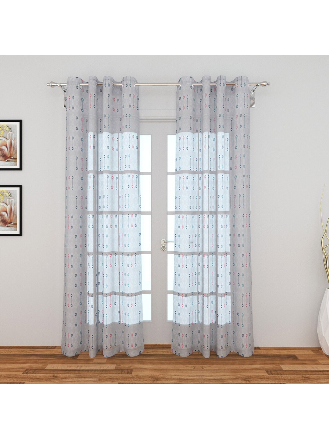 

Home Centre Grey & Pink Set of 2 Sheer Door Curtain