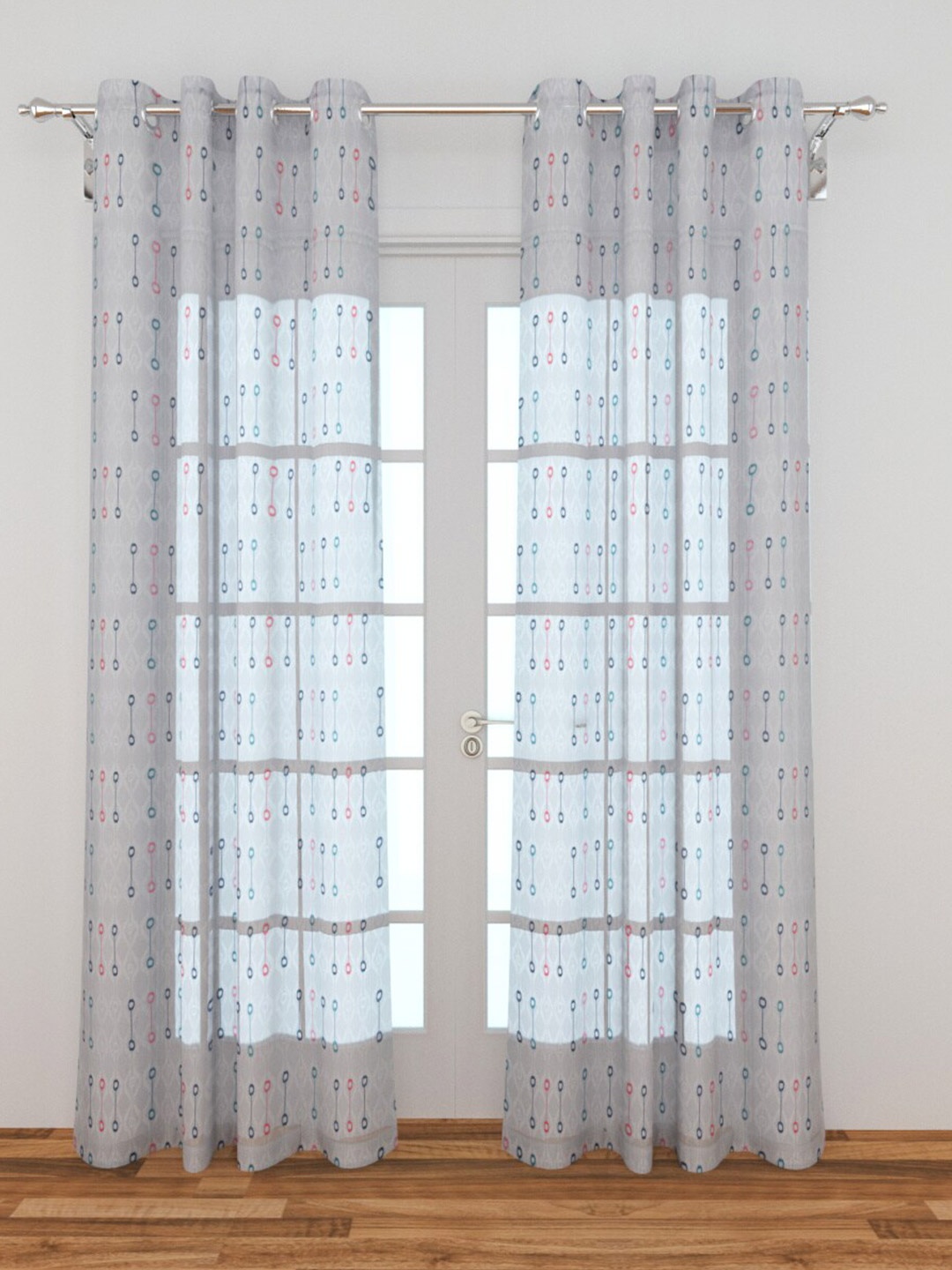

Home Centre Set of 2 Grey & Blue Geometric Sheer Door Curtains