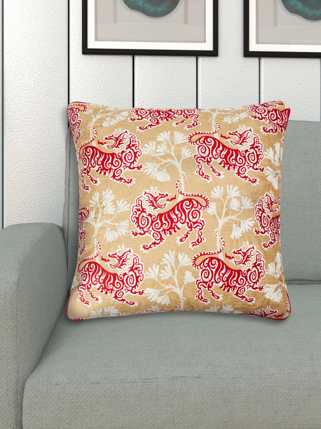 

Home Centre Red & Beige Abstract Square Cushion Cover
