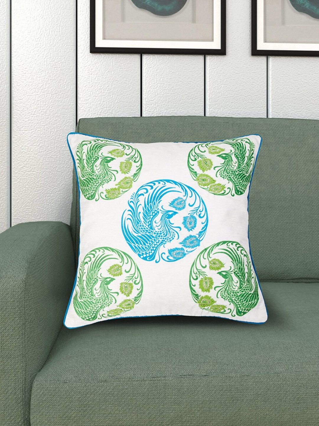 

Home Centre Off White & Green Abstract Square Cushion Covers