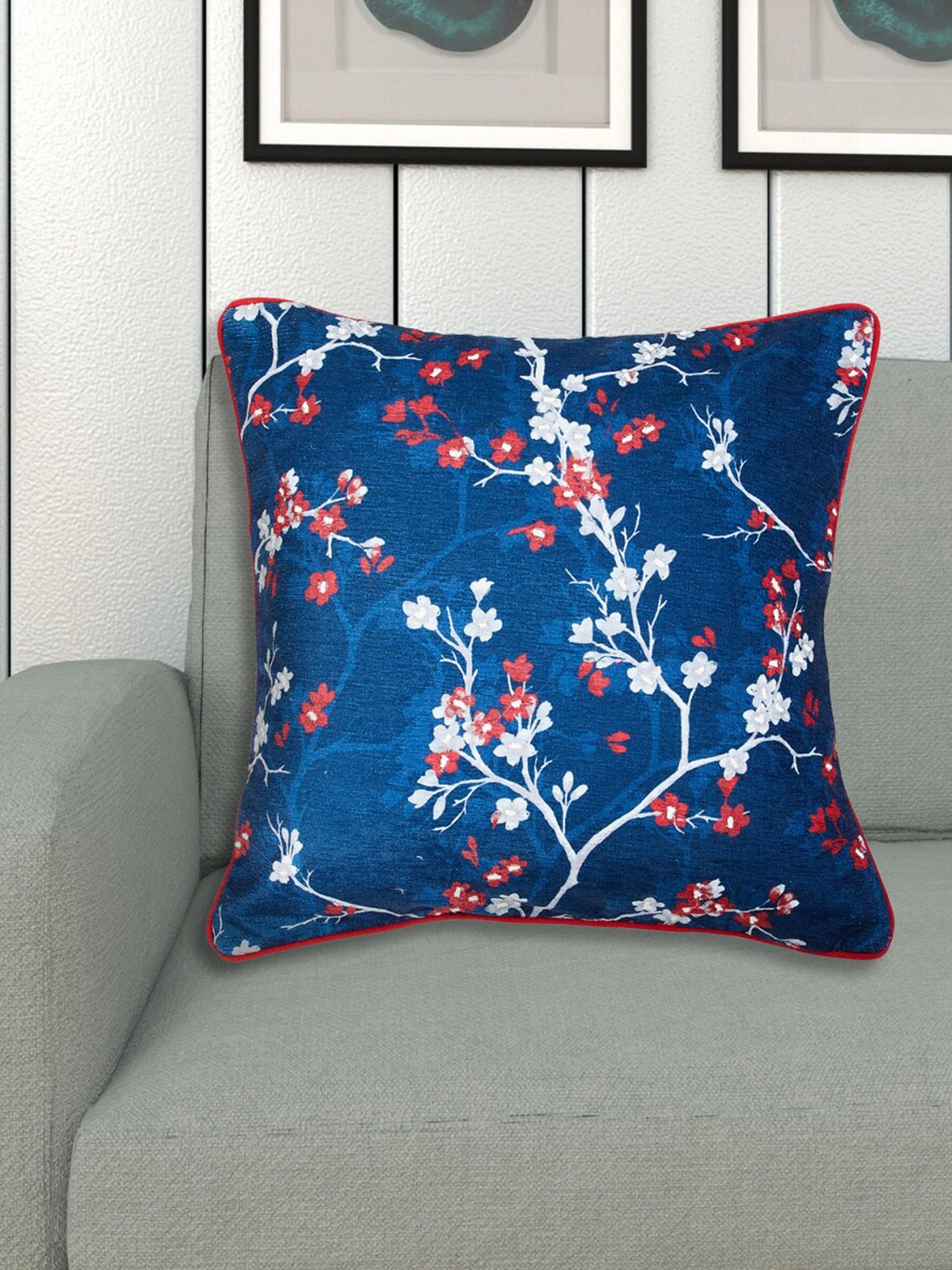 

Home Centre Blue Floral Print Square Cushion Cover