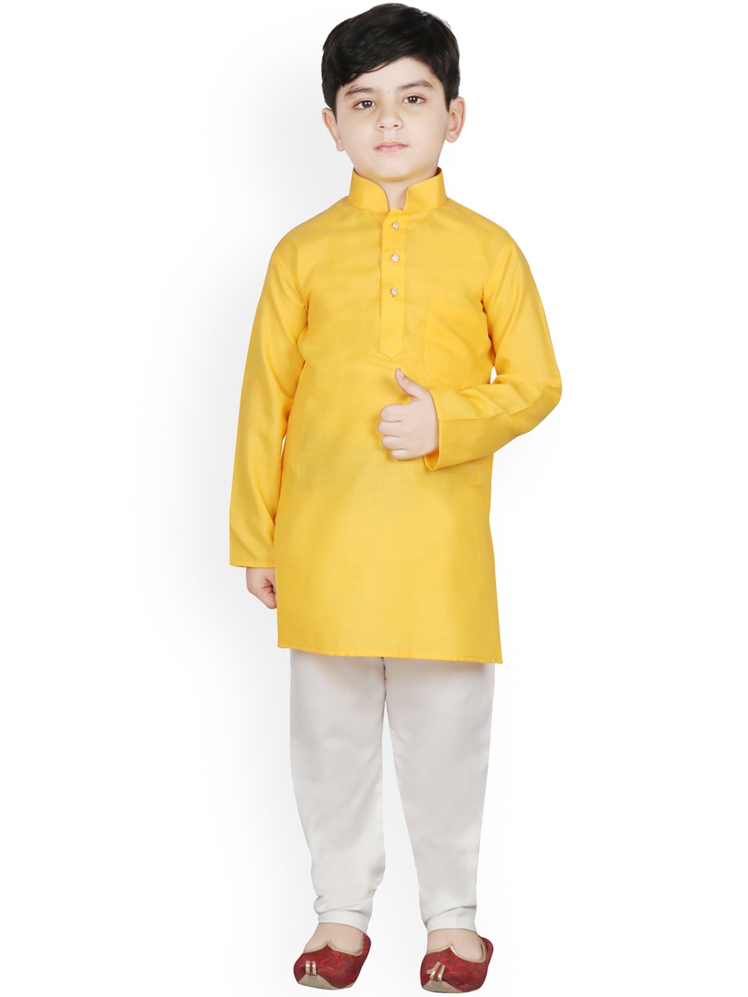 

SG YUVRAJ Boys Yellow Layered Kurta with Pyjama
