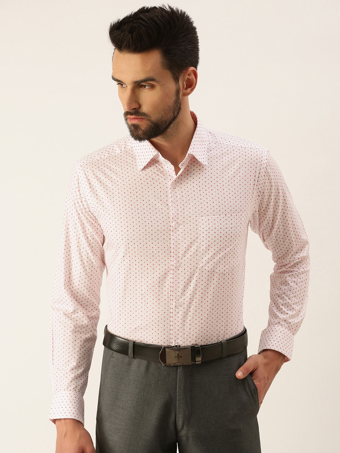 

IVOC Men White Abstract Printed Formal Shirt