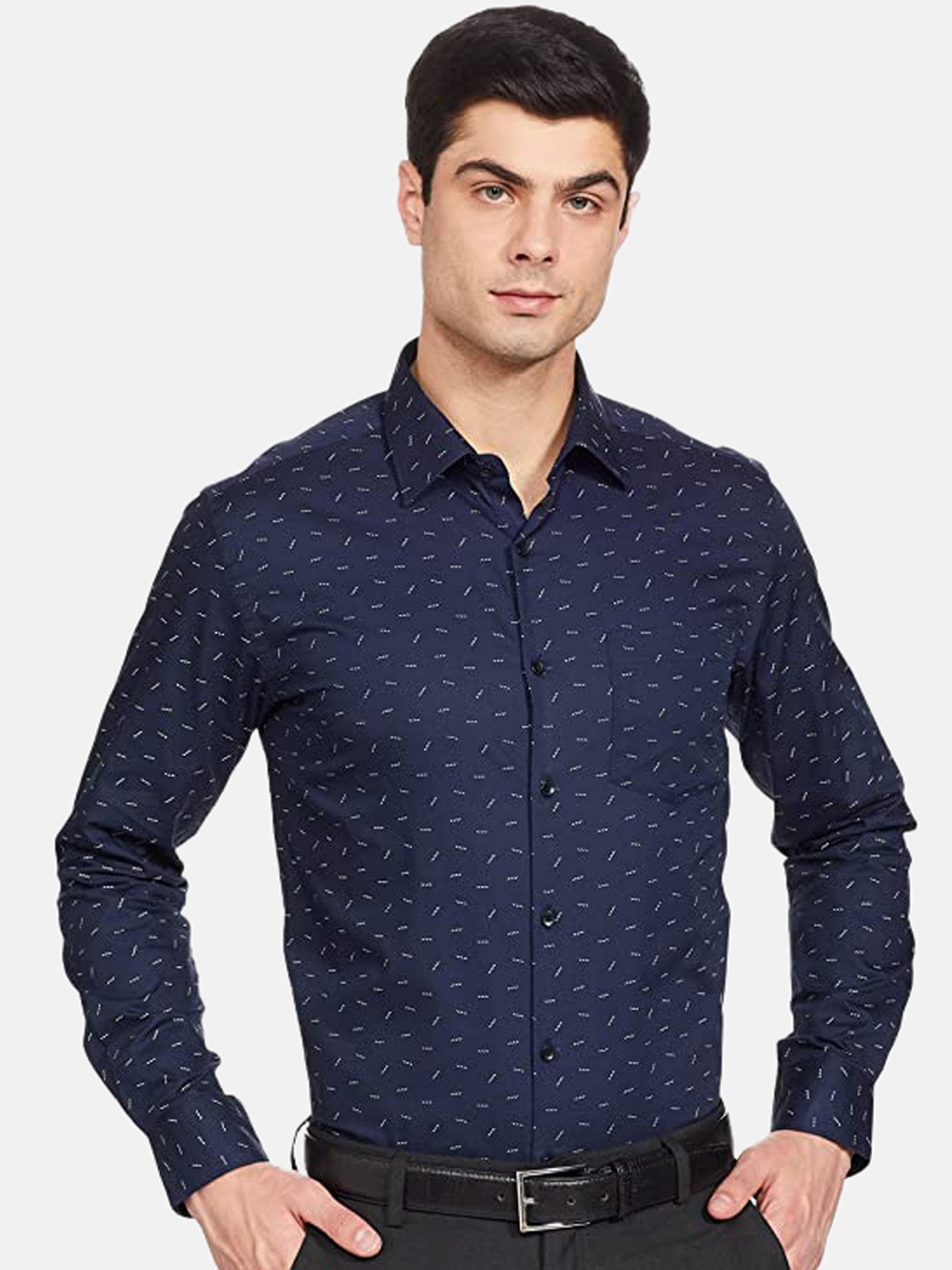 

IVOC Men Navy Blue Printed Formal Shirt