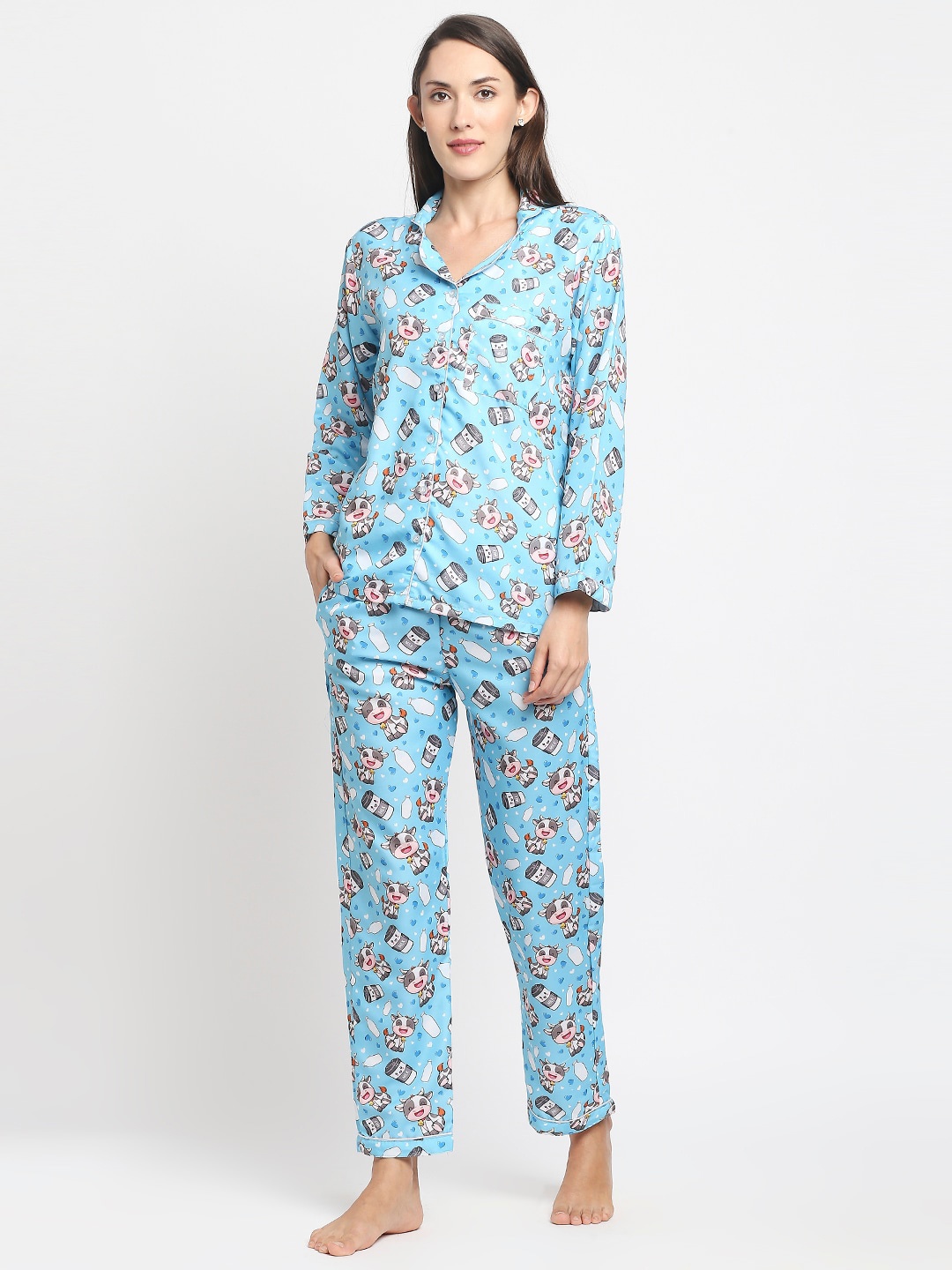 

Pyjama Party Women Blue & White Printed Night suit