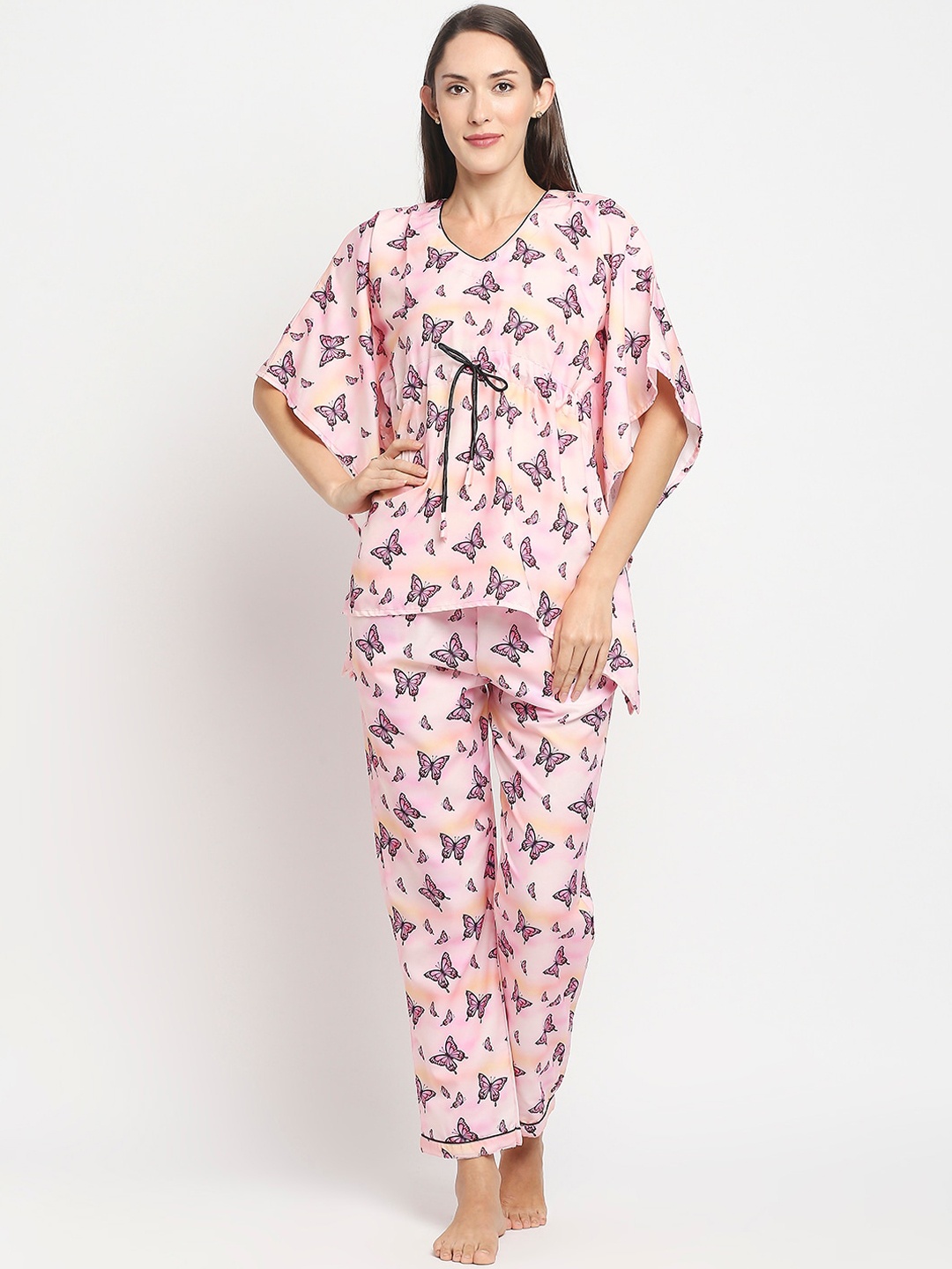 

Pyjama Party Women Pink & Black Printed Night suit