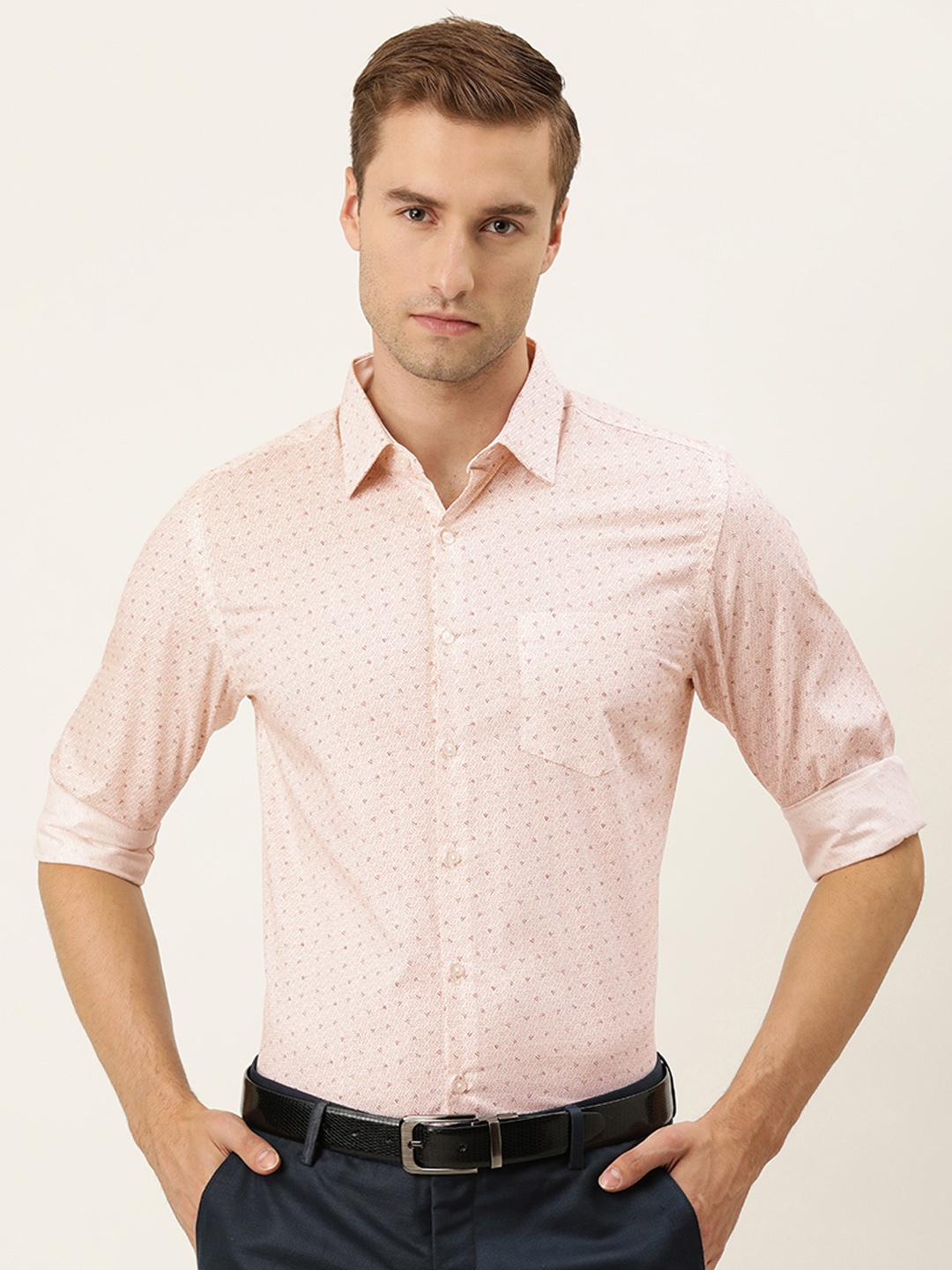

IVOC Men Off White Slim Fit Printed Pure Cotton Formal Shirt