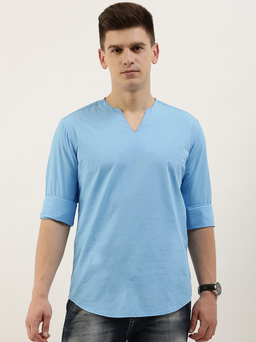

Bene Kleed Men Blue Solid Pure Cotton Kurta