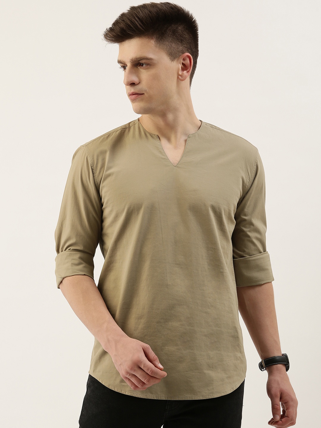 

Bene Kleed Men Grey Solid Pure Cotton Kurta