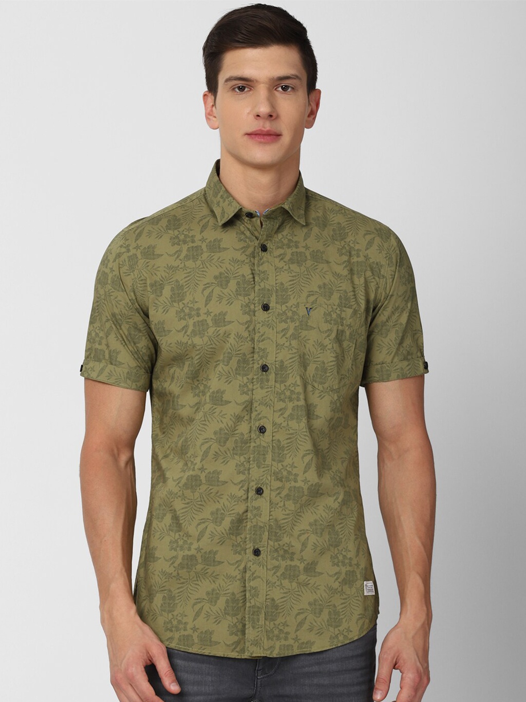 

VAN HEUSEN DENIM LABS Men Olive Green Slim Fit Floral Printed Casual Shirt