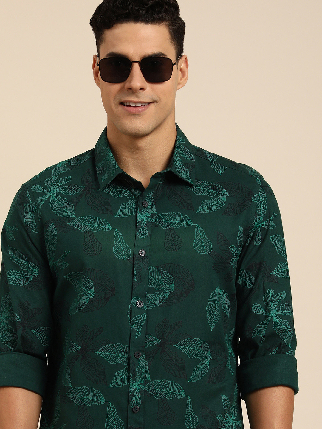 

Being Human Men Tropical Printed Pure Cotton Casual Shirt, Green