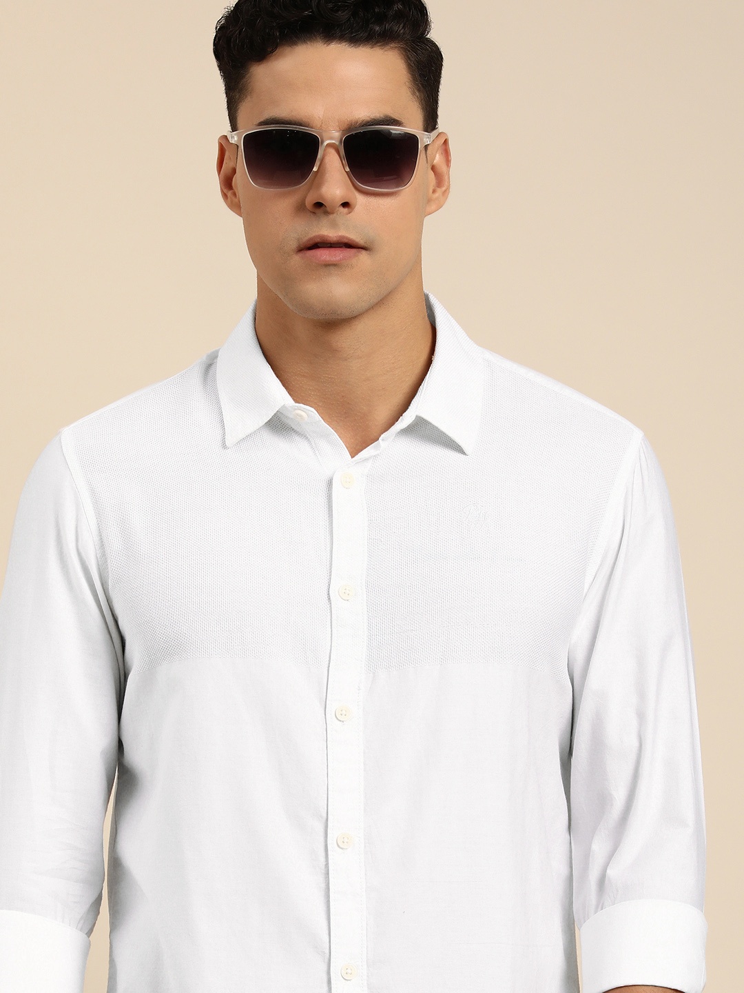 

Being Human Men Self Design Textured Pure Cotton Casual Shirt, White