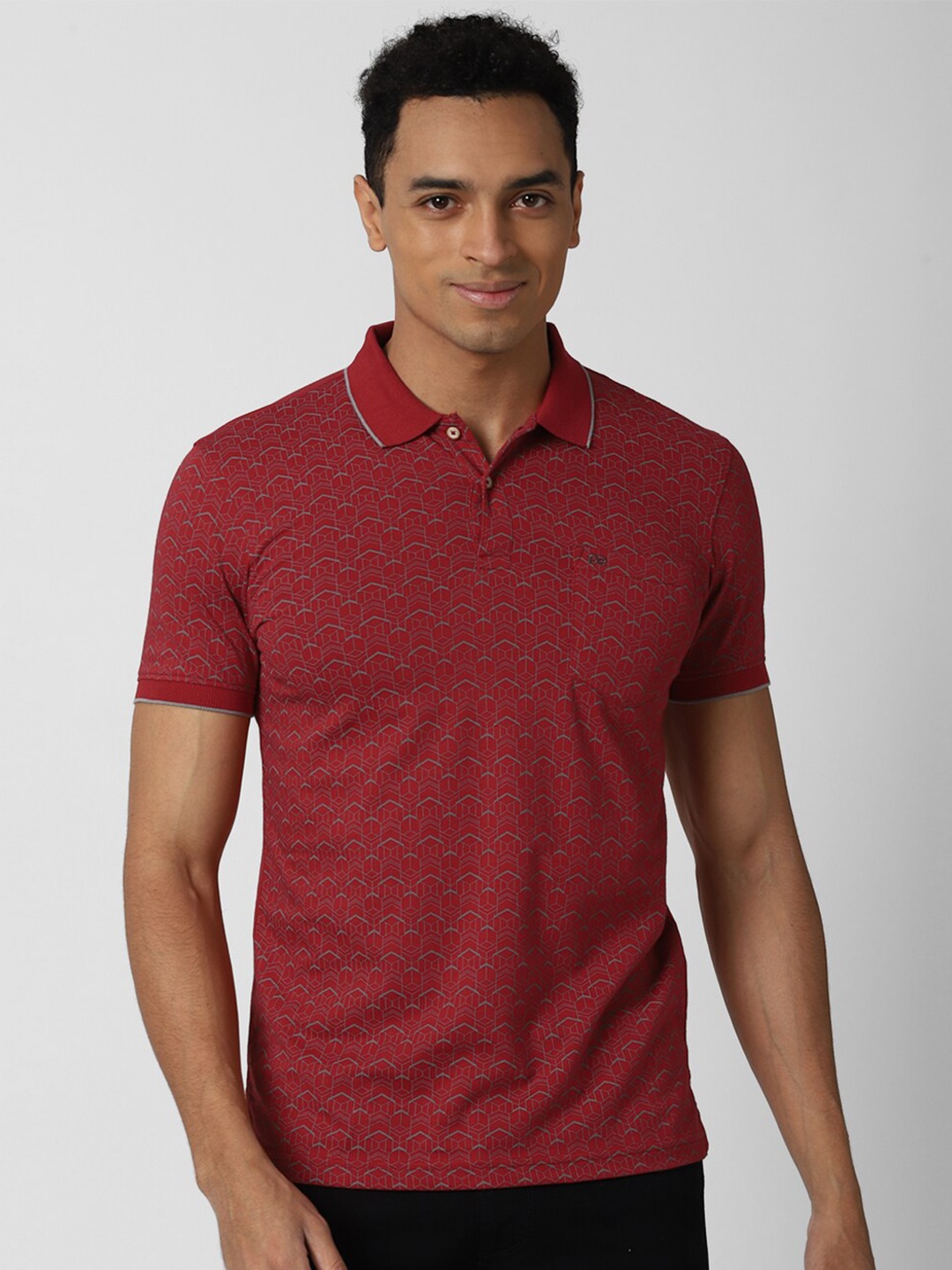 

Peter England Casuals Men Maroon Printed Polo Collar Slim Fit T-shirt