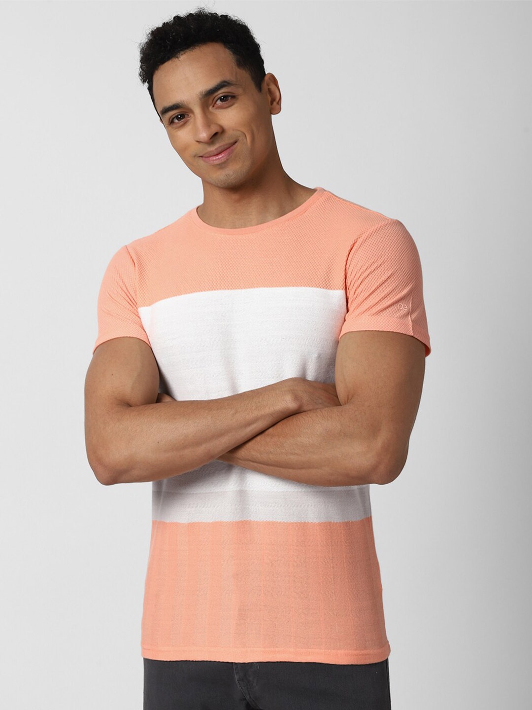 

Peter England Casuals Men Peach-Coloured Colourblocked Slim Fit T-shirt