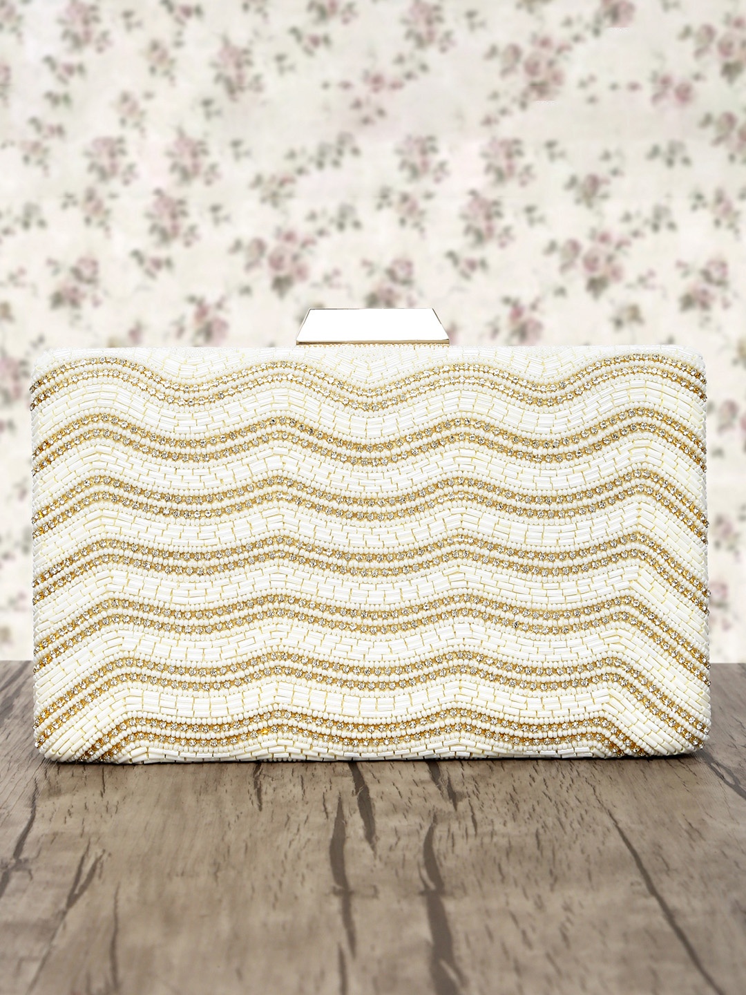 

Peora White & Golden Embellished Handmade Clutch
