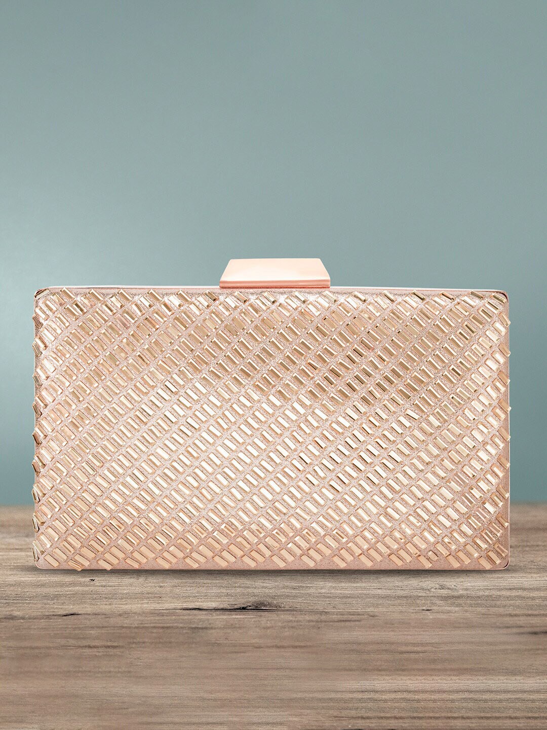 

Peora Rose Gold Checked Purse Clutch