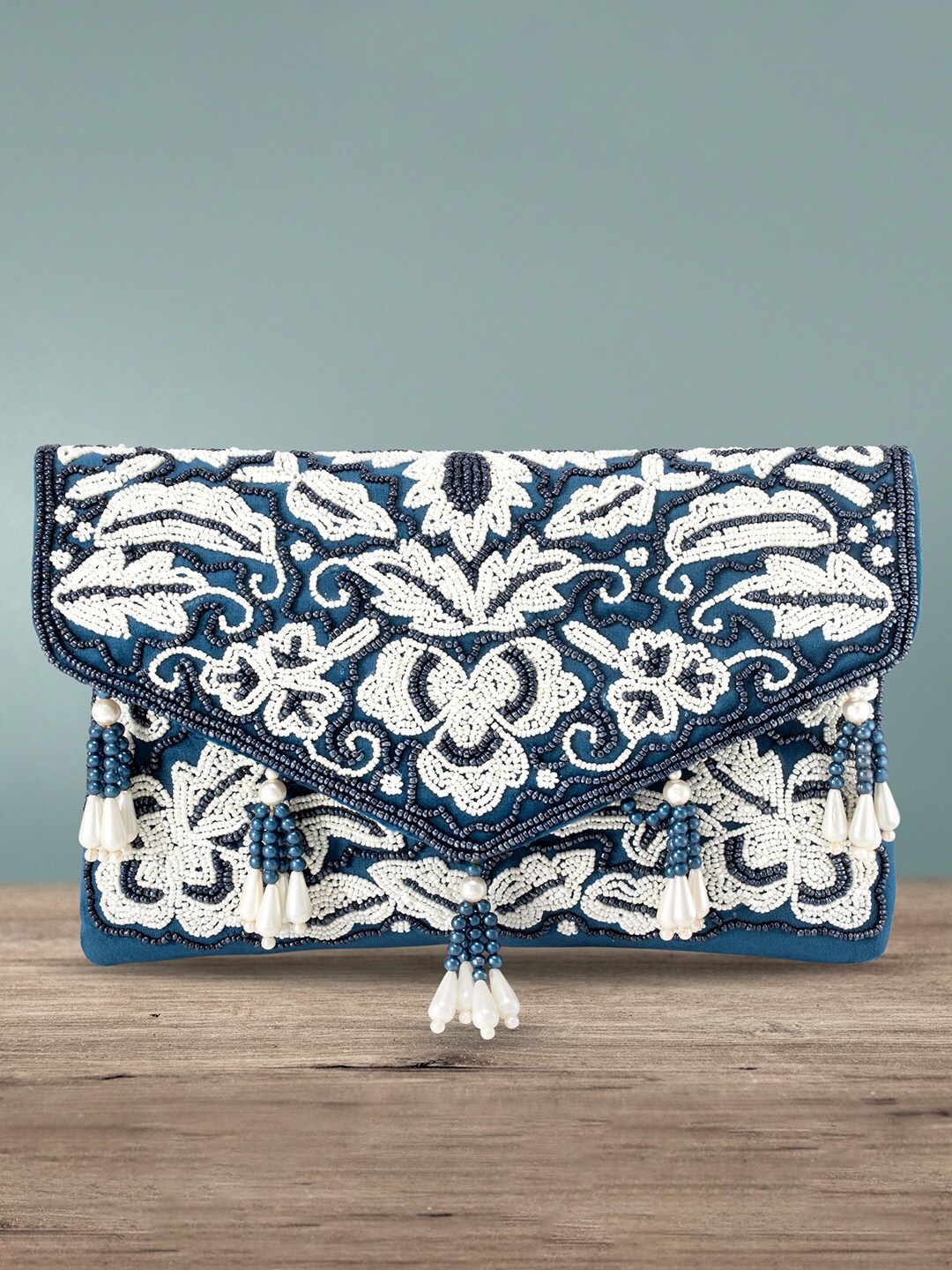 

Peora Blue & White Embellished Purse Clutch