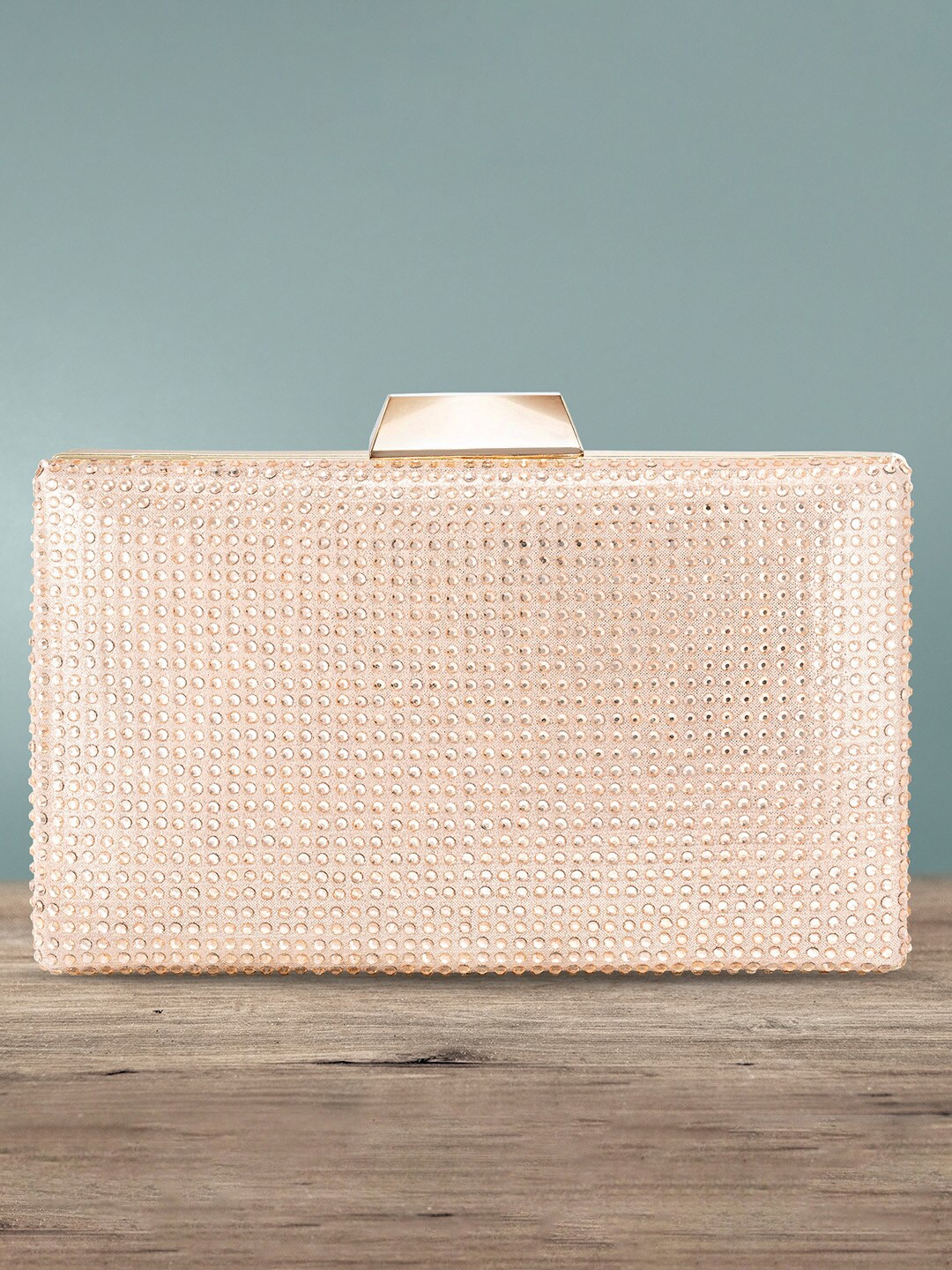 

Peora Rose Gold Toned Embellished Purse Clutch